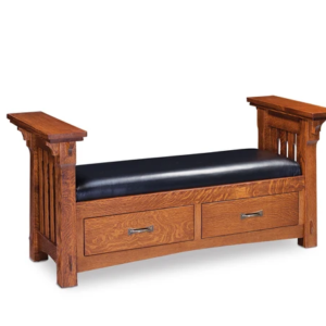 Solid Wood Storage Bench With Leather Seat And Drawers