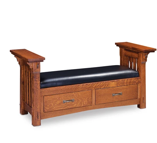 Solid Wood Storage Bench With Leather Seat And Drawers