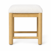 White Boucle Upholstered Accent Stool with Natural Wooden Frame Seating