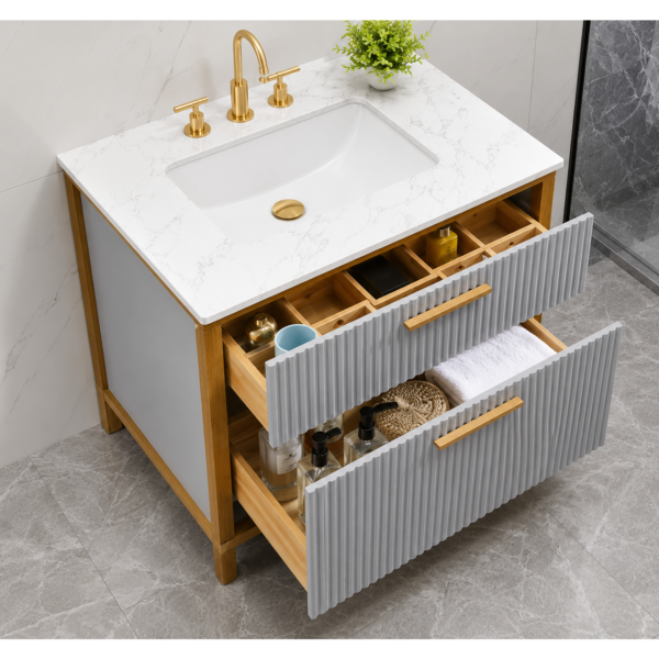 16 Luxury Modern PVC Bathroom Vanity Cabinet with Organized Drawer Storage