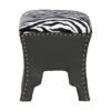 Zebra Print Fabric Accent Stool with Brown Faux Leather Upholstery