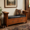 Solid Wood Storage Bench With Leather Seat And Drawers