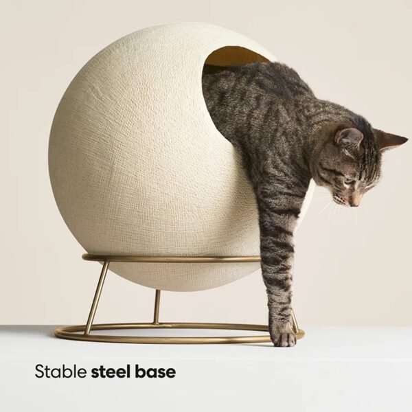 Modern Spherical Cat Bed with Faux Fur Cushion and Cozy Interior