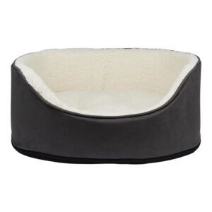 Oval Dog Bed Dark Grey with Soft Berber Lining Removable Cushion