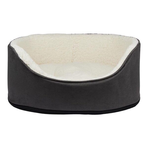 16 Oval Dog Bed Dark Grey with Soft Berber Lining Removable Cushion
