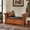 Solid Wood Storage Bench With Leather Seat And Drawers