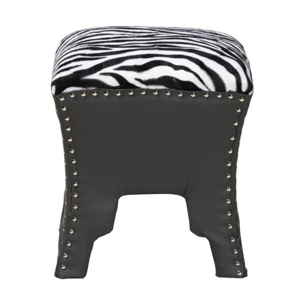 Zebra Print Fabric Accent Stool with Brown Faux Leather Upholstery