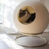 Modern Spherical Cat Bed with Faux Fur Cushion and Cozy Interior