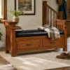 Solid Wood Storage Bench With Leather Seat And Drawers