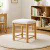 White Boucle Upholstered Accent Stool with Natural Wooden Frame Seating