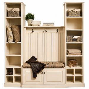 Carolina Style Hall Seat with Storage Shelves and Bench