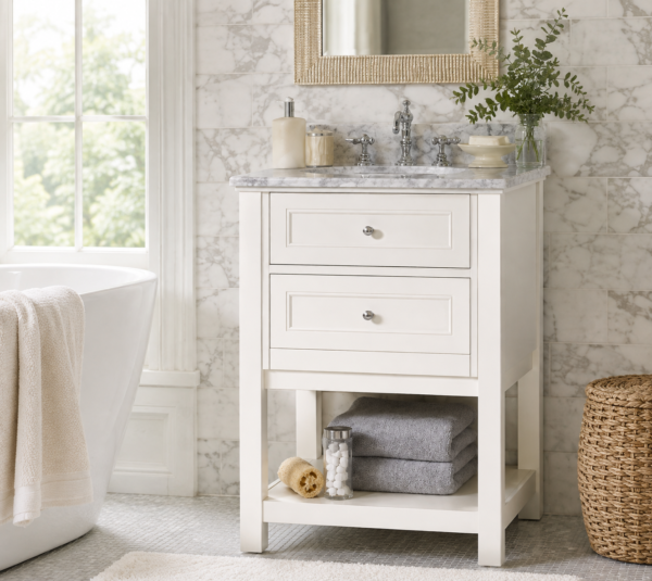 Modern White Floor Standing Bathroom Storage Cabinet with Lacquer Finish