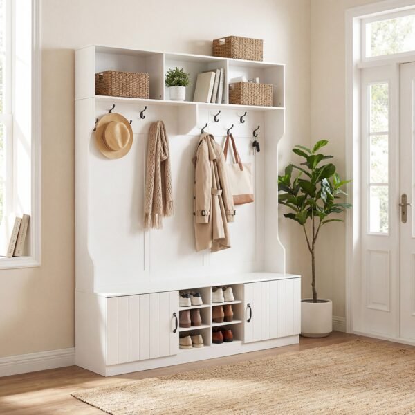 59-Inch 6-in-1 Hall Tree with Bench, Hooks and Shoe Storage
