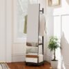 Coat Rack with Full-Length Mirror, Hooks, Shelves and Wheels