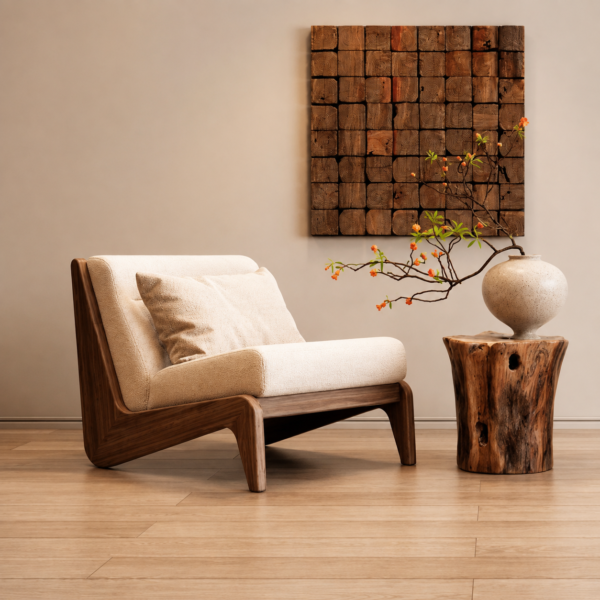 Modern Upholstered Lounge Chair with Wooden Frame and Cushioned Seat