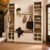 Carolina Style Hall Seat with Storage Shelves and Bench