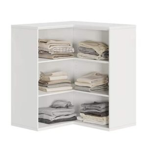 Corner Closet Tower with Adjustable Shelves and White Finish