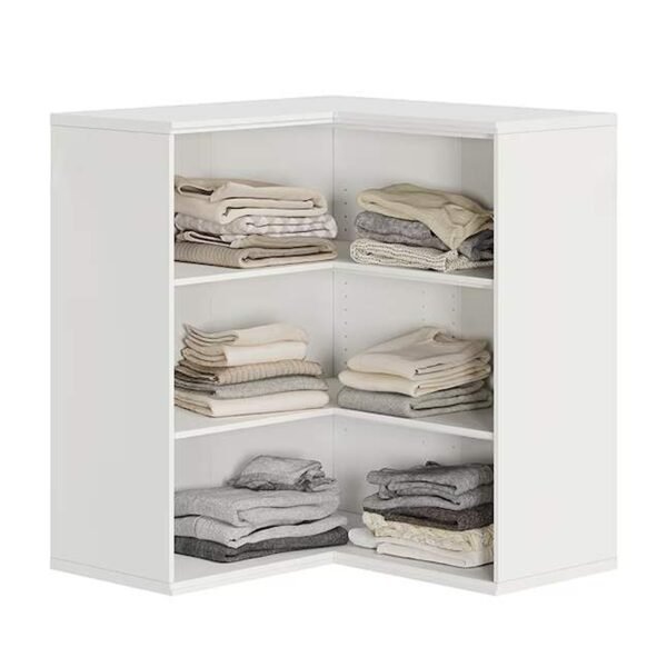 Corner Closet Tower with Adjustable Shelves and White Finish