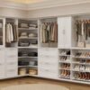 Corner Closet Tower with Adjustable Shelves and White Finish