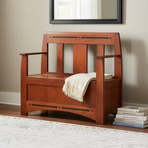 Solid Wood Entryway Bench With Storage And Armrests Design