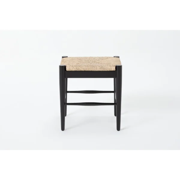 Woven Natural Fiber Accent Stool with Black Wooden Frame Seating