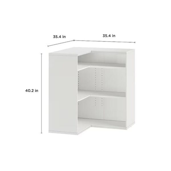 Corner Closet Tower with Adjustable Shelves and White Finish