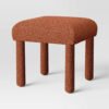 23 Rust Boucle Upholstered Square Stool Ottoman with Wooden Frame Seating