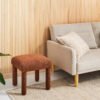 24 Rust Boucle Upholstered Square Stool Ottoman with Wooden Frame Seating