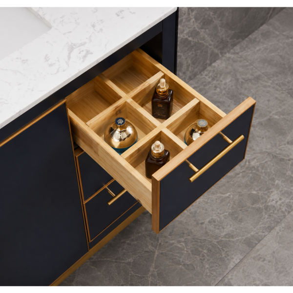 Modern Blue Bathroom Vanity Cabinet with Golden Legs and Storage