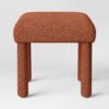 25 Rust Boucle Upholstered Square Stool Ottoman with Wooden Frame Seating