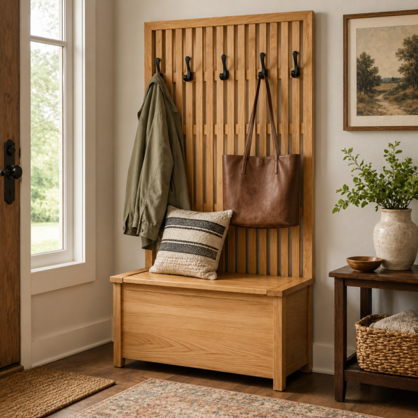 Bayville Hall Seat with Slatted Back and Hidden Storage