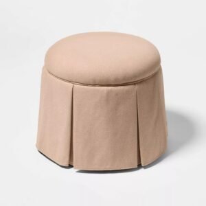 27 Round Upholstered Vanity Stool with Skirted Base Cushioned Accent Seating