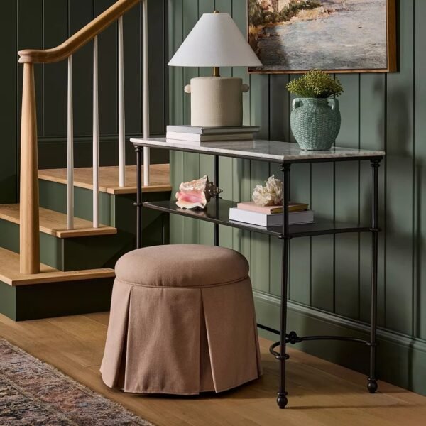 Round Upholstered Vanity Stool with Skirted Base Cushioned Accent Seating