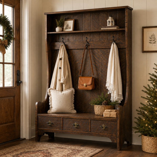 Bridget Hall Seat with Storage Drawers and Coat Hooks