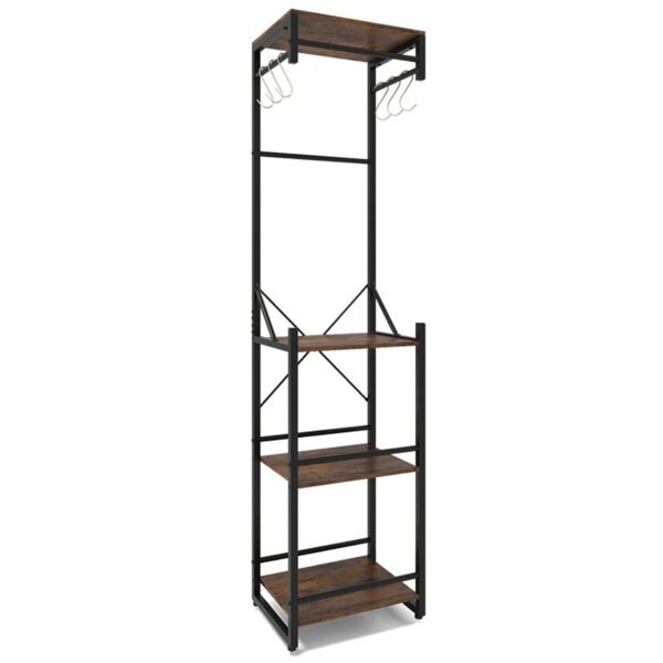 Slim Freestanding Coat Rack with Shelves, Hooks and Hanging Rods