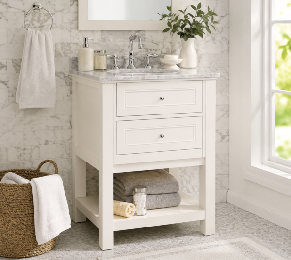 Modern White Floor Standing Bathroom Storage Cabinet with Lacquer Finish