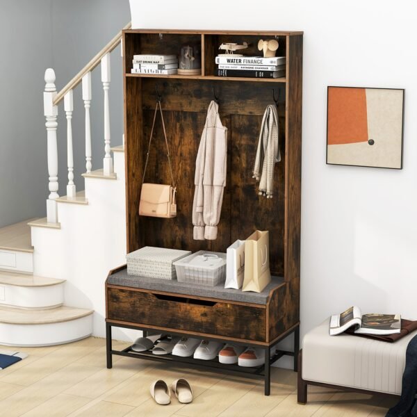 69-Inch Tall 4-in-1 Hall Tree with Shoe Storage and Bench