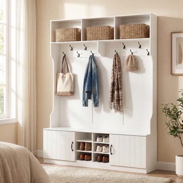 59-Inch 6-in-1 Hall Tree with Bench, Hooks and Shoe Storage