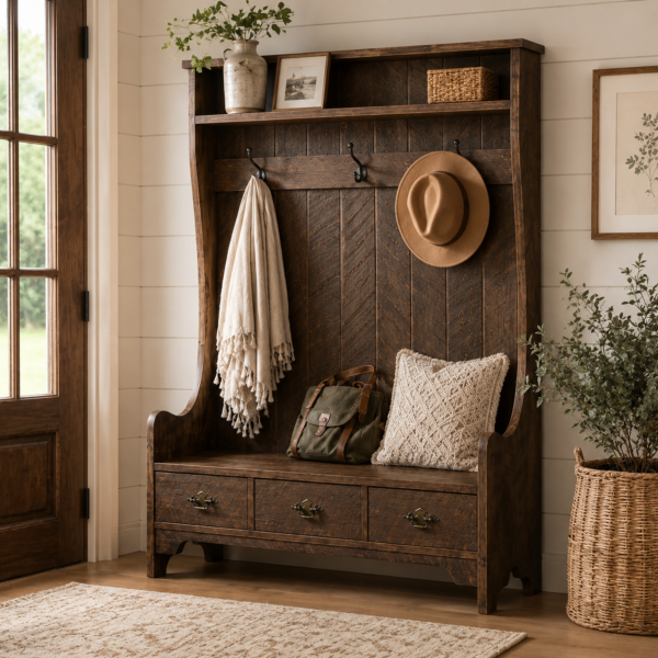 Bridget Hall Seat with Storage Drawers and Coat Hooks