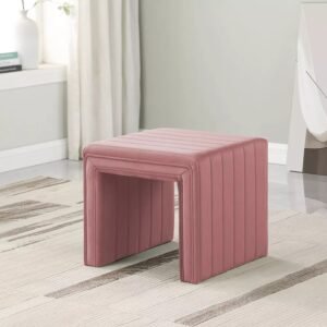 31 Pink Upholstered Accent Stool with Channel Tufted Modern Square Design