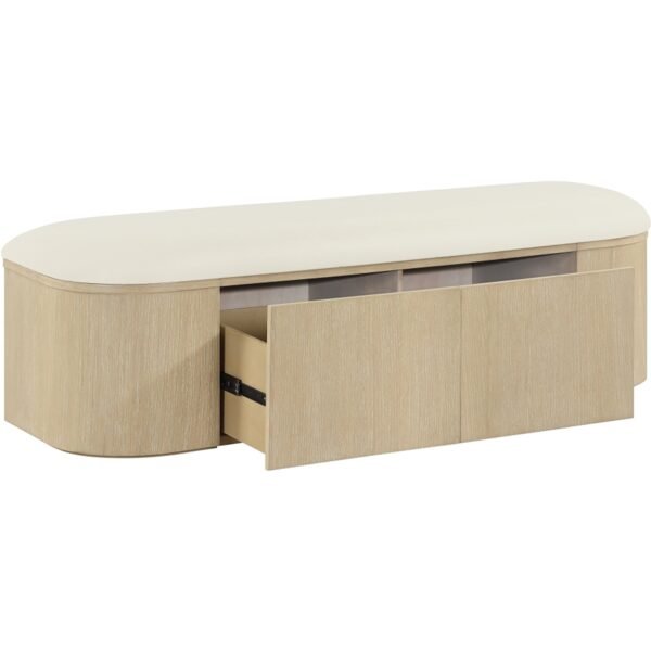 Modern Curved Storage Bench With Upholstered Seat And Cabinets