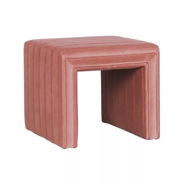 Pink Upholstered Accent Stool with Channel Tufted Modern Square Design