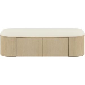 32 Modern Curved Storage Bench With Upholstered Seat And Cabinets