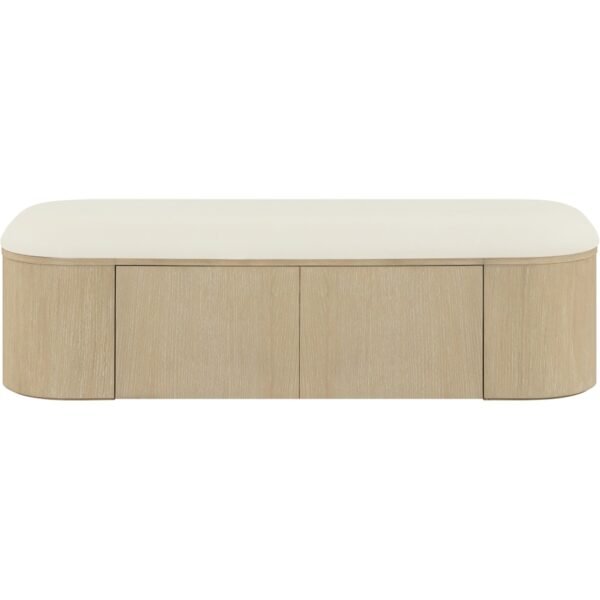 Modern Curved Storage Bench With Upholstered Seat And Cabinets
