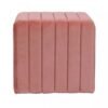 Pink Upholstered Accent Stool with Channel Tufted Modern Square Design