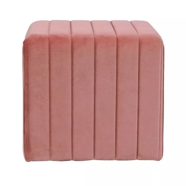 Pink Upholstered Accent Stool with Channel Tufted Modern Square Design