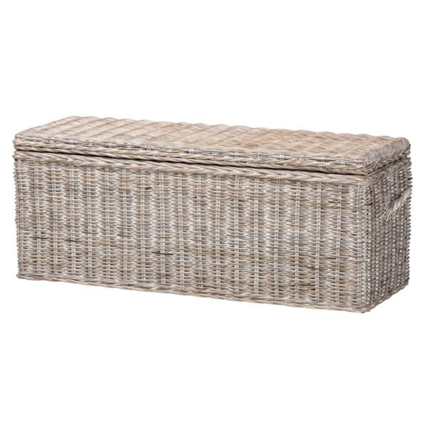 Whitewashed Rattan Storage Bench With Lift Top Wicker Trunk Seating