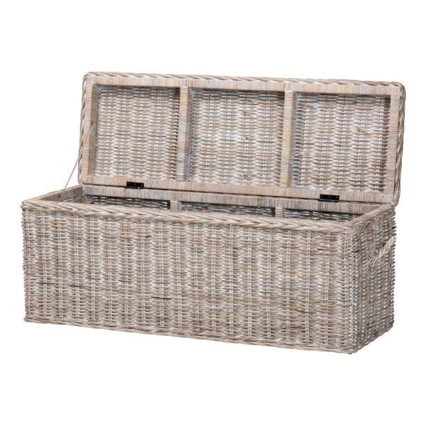 Whitewashed Rattan Storage Bench With Lift Top Wicker Trunk Seating