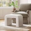 White Boucle Upholstered Vanity Stool with Modern Curved Square Design