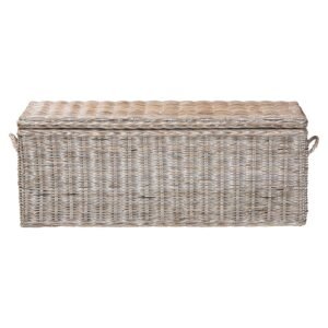 35 Whitewashed Rattan Storage Bench With Lift Top Wicker Trunk Seating